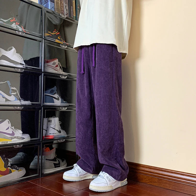 2024 New Autumn Mens Corduroy Pants Streetwear Casual Straight Sweatpant Jogger Hombre M-5XL